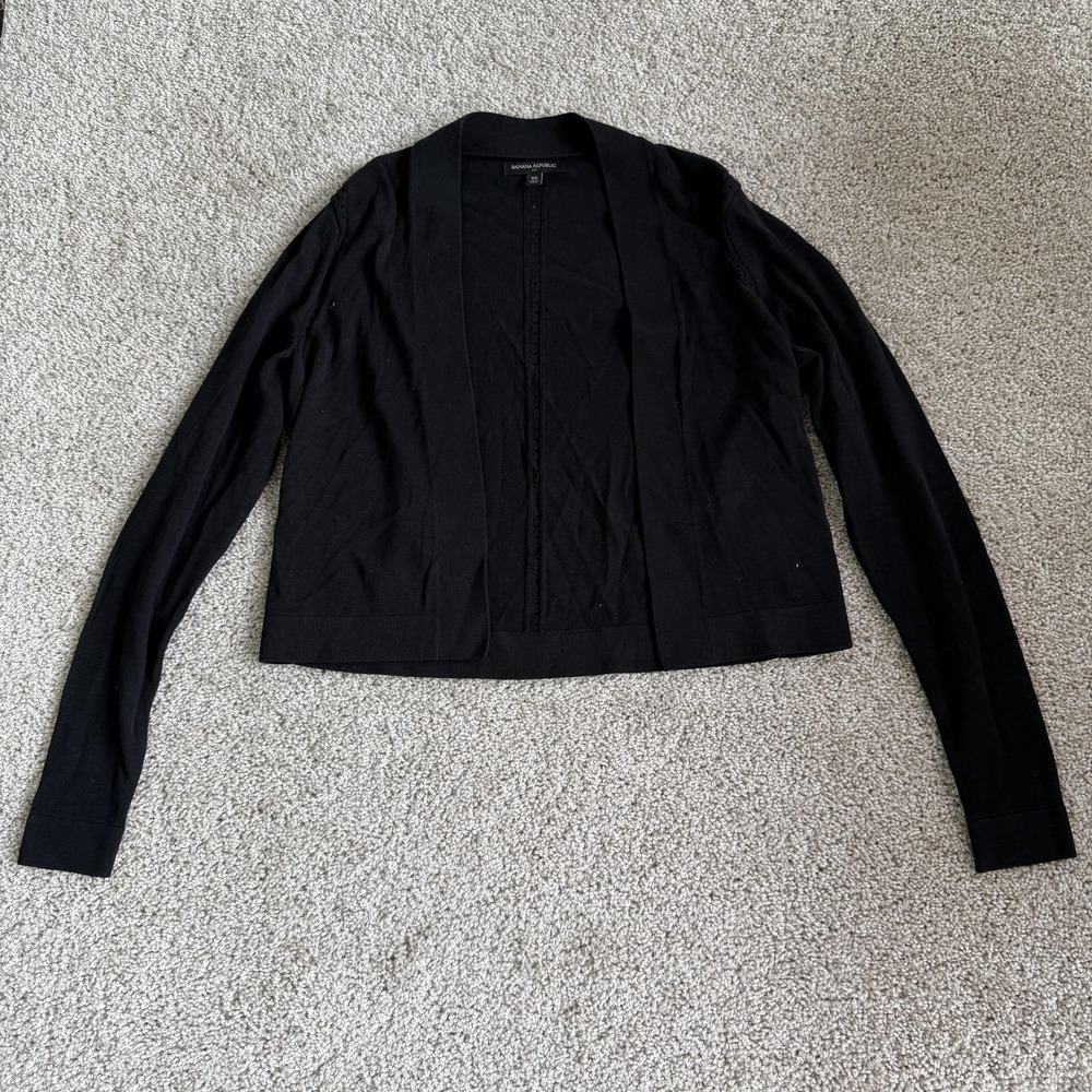 Banana Republic Sweater Womens XS Black V Neck Open Front Cardigan Tight-Knit